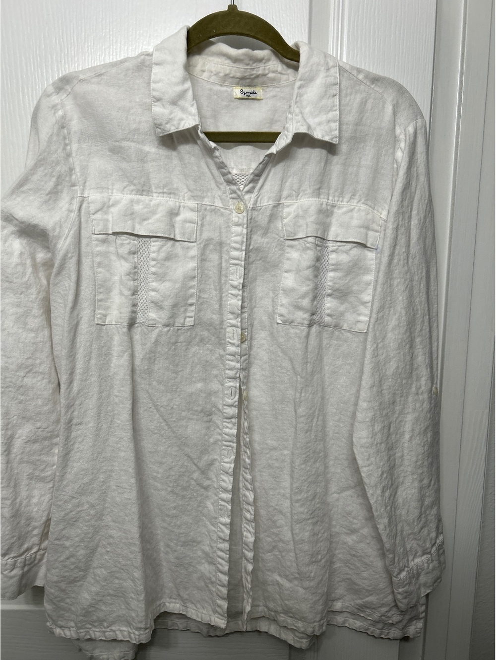 Symple NYC White 100% Linen Long Sleeve Button-Up Shirt
